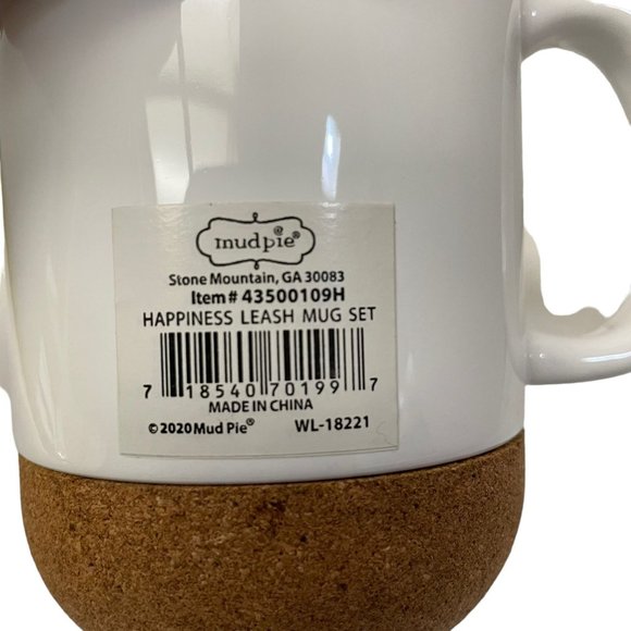 MUD PIE Cup Mug Dog Walk Happiness White Ceramic Cork Bottom - Picture 6 of 7